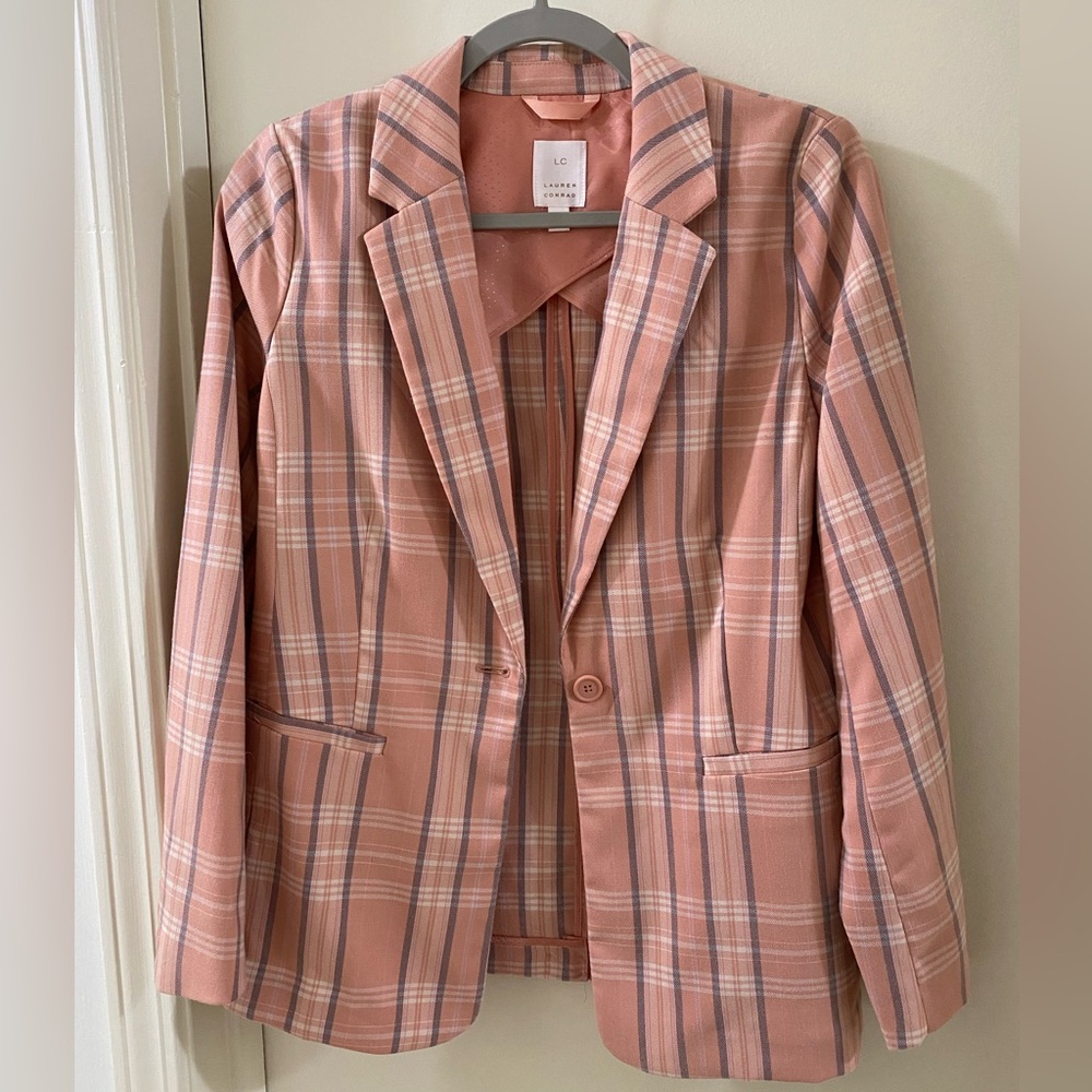 LC Lauren Conrad Women's Blazer in Pink Plaid